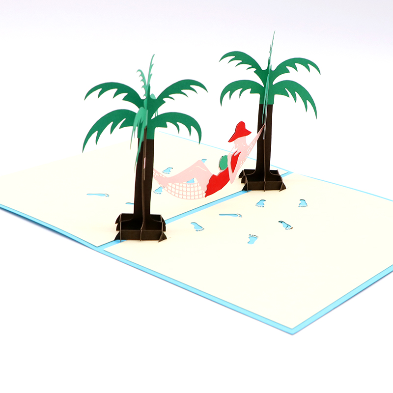 立體3d賀卡手工鏤空3d立體賀（hè）卡假日（rì）沙灘廠家（jiā）定製