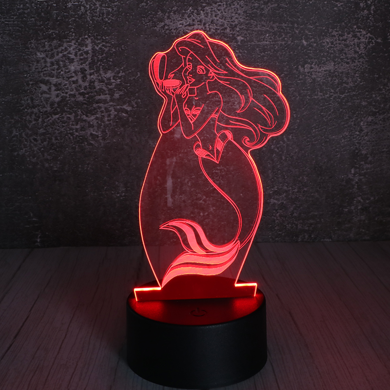3d亞克力小夜燈創意七彩立體（tǐ）小夜燈美人魚小（xiǎo）夜（yè）燈（dēng）定製批（pī）發