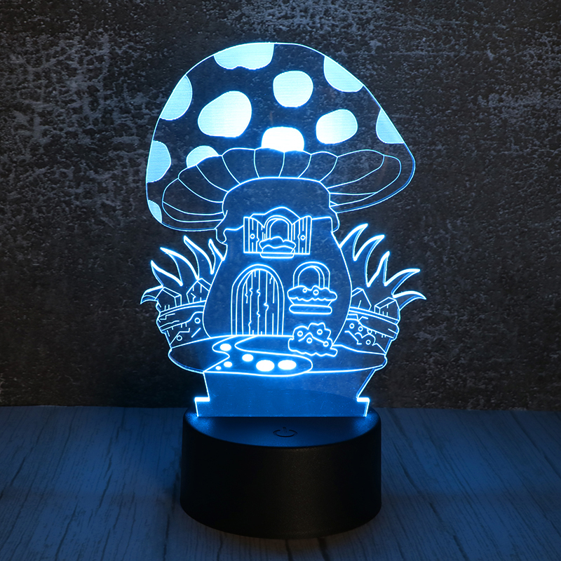3d亞克力小夜燈創意led七彩蘑菇（gū）屋小夜燈定製批發（fā）
